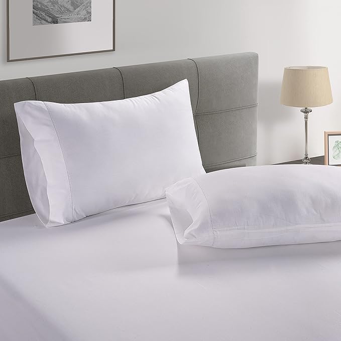 LANE LINEN 100% Organic Cotton Queen Sheets, 8Pc Queen Bed Sheets, Soft & Breathable Queen Size, Crisp Percale Weave, Hotel-Quality Bedding Sheet & Pillowcases - White (2 Pack)