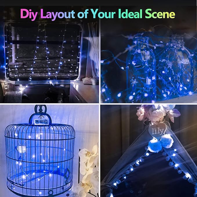 4 Pack 20FT 60LED Christmas Battery Operated Fairy Lights with Timer, Waterproof Battery String Lights Outdoor Indoor, Battery Twinkle Light for Bedroom Wedding Birthday Party Chirstmas (Blue)