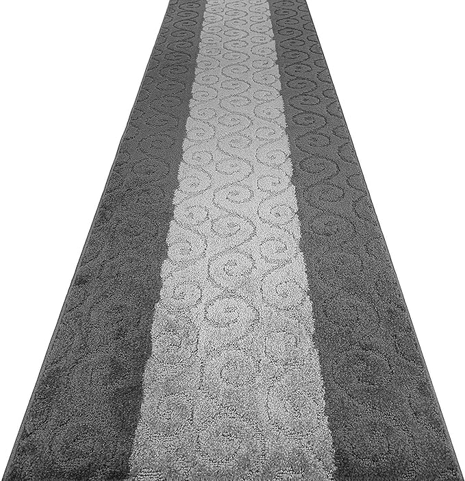 Custom Size Modern Runner Rug Carpet for Hallway Entryway Foyer Kitchen, Slip Resistant Latex Rubber Backed 31 inch Wide X Customized Length, Scroll Grey, 31 inch X 16 feet
