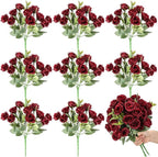 Zeyune 8 Pack 12 Inch Wedding Bouquets for Bride Bridesmaid Burgundy Artificial Rose Bouquet Fake Silk Roses Flowers Bunches Bulk for Home Office Garden Parties Decoration
