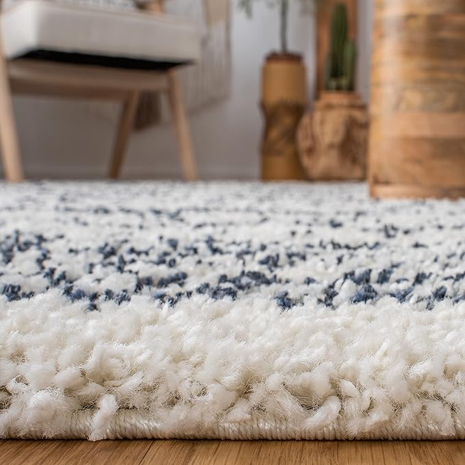 SAFAVIEH Arizona Shag Collection Runner Rug - 2'3" x 6' Runner, Ivory & Slate, Moroccan Design, Non-Shedding, 1.6-inch Thick, Ideal for High Traffic Areas in Living Room, Bedroom (ASG741M-26)