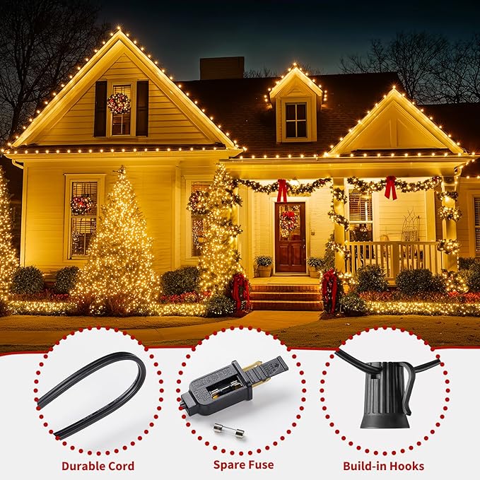 50 Feet C9 Bulb String Lights Outdoor Warm White Clear Christmas Lights Black Wire for Outdoor Patio Room Christmas Party Backyard Decoration, 50 Bulbs