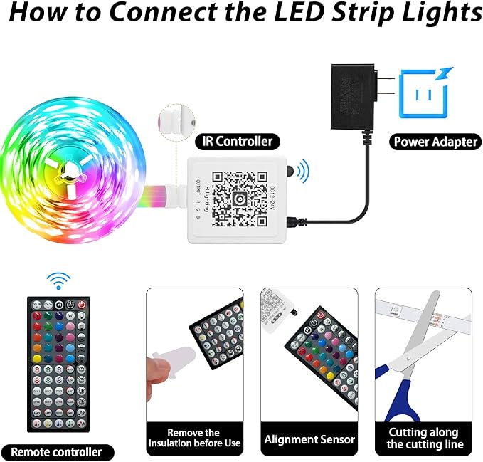 50 ft LED Lights for Bedroom Music Sync RGB LED Strip Lights with APP & Remote Control LED Lights for Room Home Party Christmas Wall Decor (1 Roll of 50ft)