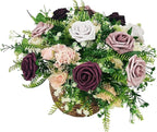 Artificial Fake Flowers 25pcs Roses, Shade of Dark Purple Foam Rose Faux Flower for DIY Wedding Bouquet Bridal Shower Centerpieces Floral Arrangements Party Table Home Decorations