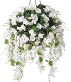 Artificial Fake Hanging Hibiscus Flowers Plants Baskets for Outdoor Decoration, Faux Silk Hibiscus Long Vines in Planter UV Resistant Realistic Flowers for Outside Porch Patio Home Decor, White