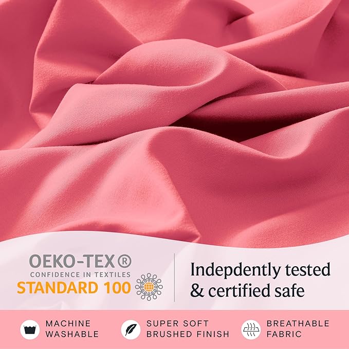 LuxClub 4 PC Sheet Set Bed Sheets Deep Pockets 16" Eco Friendly Wrinkle Free Cooling Machine Washable Hotel Bedding Silky Soft - Vermilion Queen