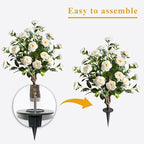 36''Artificial Camellia Tree, 2 Pack Soil Insertion w/Spike,Flower Plants, Faux Floral Plant Blooming Tree in Cement Pot, Greenery Potted Plant for Indoor Outdoor Office Home Porch Decor