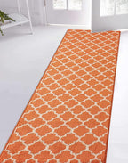 Custom Size Moroccan Trellis Runner Rug Mat for Wide Hallway Entryway Kitchen Laundry Room with Slip Resistant Latex Rubber Backing, Trellis Orange, 31 inch X 12 feet