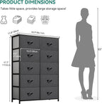 YITAHOME 10 Drawer Dresser - Fabric Storage Tower, Organizer Unit for Bedroom, Living Room, Hallway, Closets - Sturdy Steel Frame, Wooden Top & Easy Pull Fabric Bins (Black Grey)
