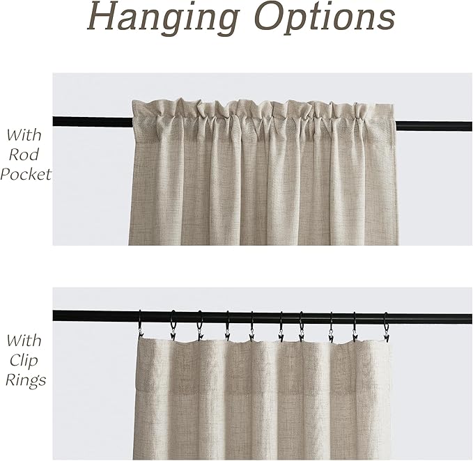 RYB HOME Natural Beige Linen Sheer Curtains 84 inches Long for Bedroom and Living Room, Weave Textured/Rod Pocket, Light Filtering Sheer Curtains and Drapes, W 52 x L 84 inches, 2 Panels Set