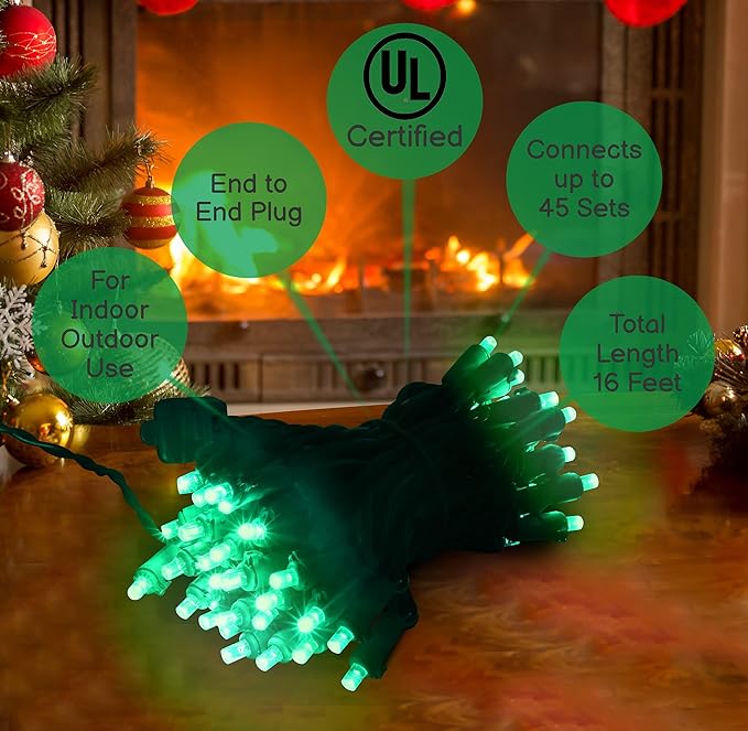 Holiday Essence Mini LED Green St. Patrick’s Lights Set, 60 5mm Wide Angle Christmas String Lights Green Wire, Indoor Outdoor Décor for Home Patio Garden Decorations, UL Certified