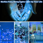 50 Pack Fairy Lights Battery Operated - 3 Speed Modes, 7Ft 20 LED String Twinkle Lights, Waterproof Copper Wire, Mini Firefly Light for Mason Jars Vases Christmas Decor, Blue