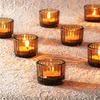 Homemory 24 Pcs Tealight Candle Holders, Amber Votive Candle Holders, Glass Candle Holder for Table Centerpiece, Wedding, Baby Shower, Birthday, Party, Halloween, Christmas