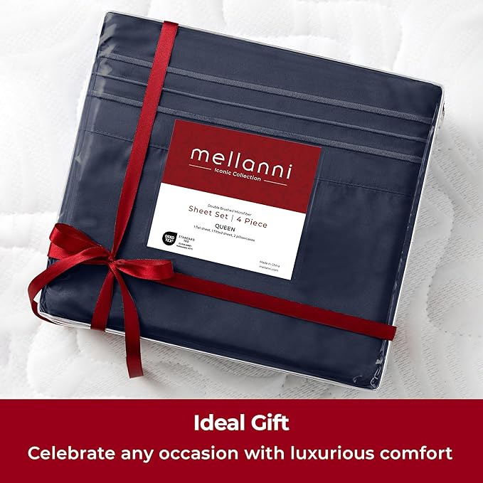 Mellanni Twin XL Sheets Set - 3 PC Iconic Collection Bedding - Hotel Luxury, Extra Soft, Cooling Bed Sheets - Wrinkle, Fade, Stain Resistant (Twin Extra Long, Navy Blue)