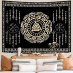 OSUNBD Nordic Viking Tapestry Wall Hanging - Small 60x40inches Soft Flannel with Valknut, Celtic Runes & Norse Mythology Scandinavian for Bedroom, Living Room Decor