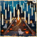 Homemory Hanging 20 Pcs Floating Candles with 2 Wand Remote and String, Flying Flameless LED Taper Candles Warm White Light, Battery Operated Window Candle for Halloween Christmas Party