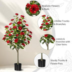 Artificial Camellia Tree 2 Pack, Artificial Plants Outdoor Faux Floral Plant in Cement Pot Fake Silk Camellia Tree Plants for Home House Living Room Office Decor