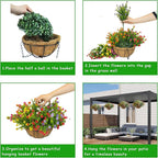 Artificial Hanging Plants Flowers with Basket for Spring Summer Outdoor Decoration, Yellow Purple White Orange