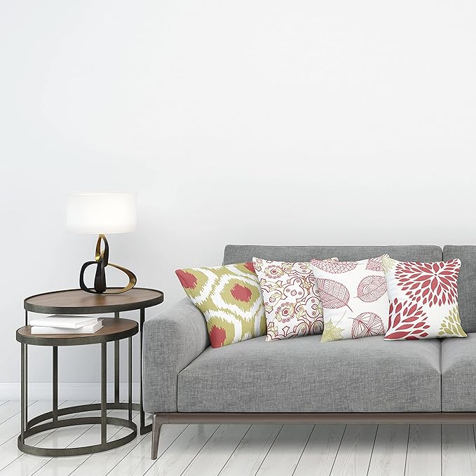 Ambesonne Vintage Throw Pillow Cushion Case Pack of 4, Bohemian Ornamental Leaves Dahlia Pattern Geometric Art Curlicue Motif, Modern Accent Double-Sided Digital Printing, 20", Dark Pink and Khaki