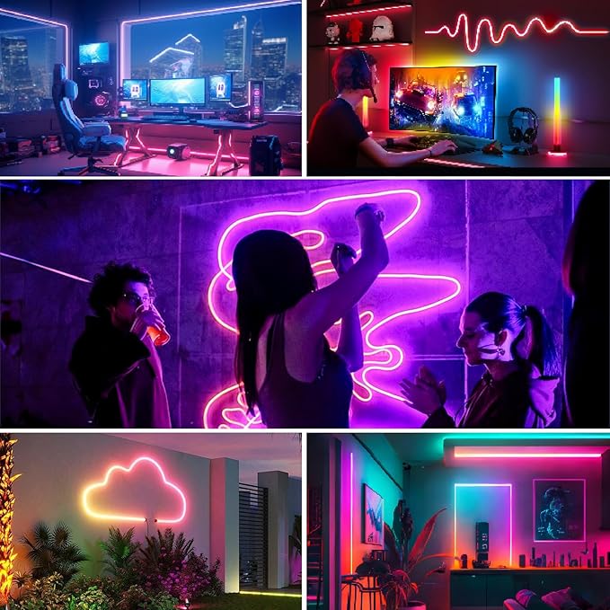 32.8FT RGB Rope Lights,Flexible Led Neon Light Control with App/Remote,Multiple Modes,IP67 Outdoor Waterproof,Music Sync Strip for Bedroom