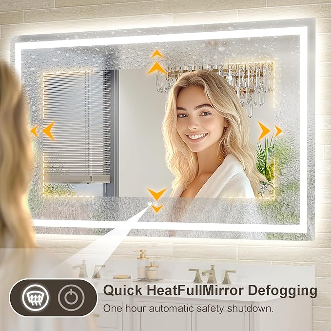 30x36 LED Bathroom Mirror with Lights, Brighter Backlit + Front Lit, Tempered Glass, Dimmable, Multiple Light Modes, Anti-Fog Lighted Bathroom Vanity Mirror for Wall, Memory Function