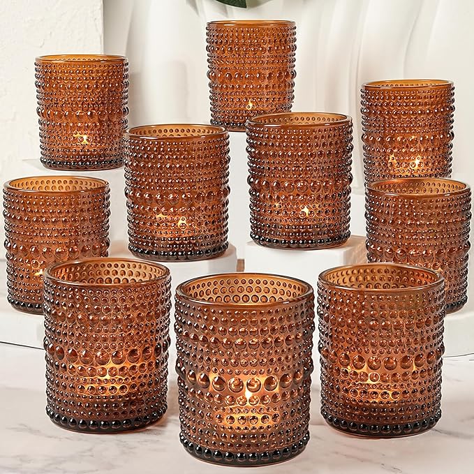 24pcs Large Votive Candle Holder for Fall Decor, 2.7 * 3.5in Large Amer Glass Tea Light Candle Holders, DIY Wax Filling Romance Tealight Candle Holders for Home Table & Christmas Thanksgiving (24)