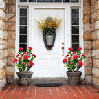 2Pack Artificial Camellia Tree, 2FT Faux Camellia Plant in Pot with Red Flowers for Spring Home Front Door Outdoor Indoor Decoration,Red