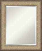 Amanti Art Bronze Bathroom Mirror for Over Sink, 25x21 Elegant Brushed Bronze Rectangle Vanity Mirror, Small Casual Frame, Hangs Horizonally and Vertically, Bathroom Wall Decor, Beveled Edge