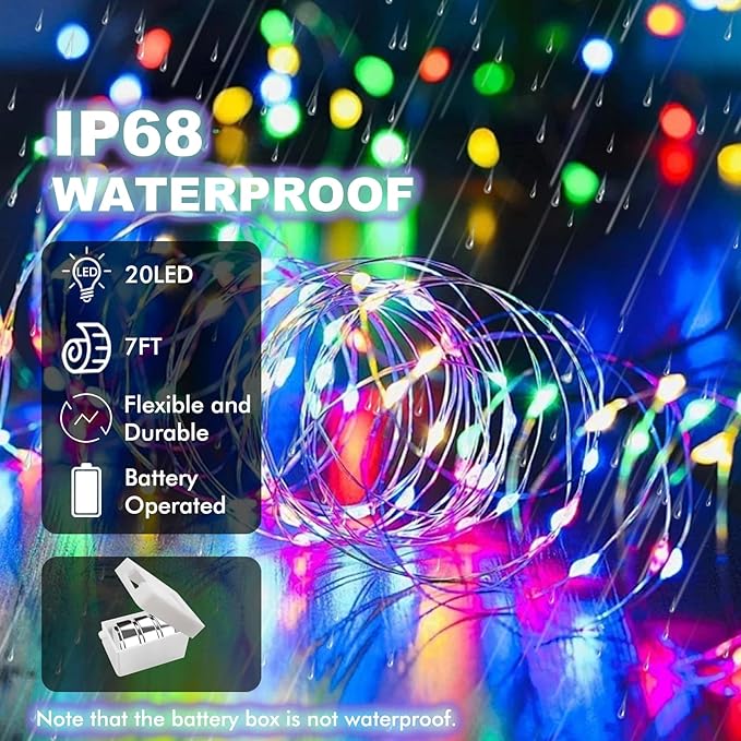 50 Pack Fairy Lights Battery Operated - 3 Speed Modes, 7Ft 20 LED String Twinkle Lights, Waterproof Copper Wire, Mini Firefly Light for Mason Jars Vases Christmas Decor, Multi-Colored