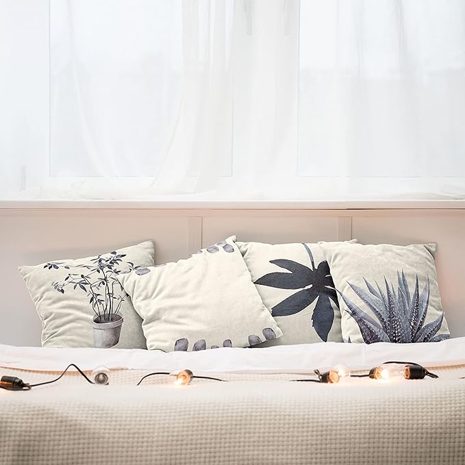 Ambesonne Botanical Throw Pillow Cushion Case Pack of 4, Minimalist Watercolor Painting Leaves Agave Branches Plant in a Pot, Modern Accent Double-Sided Digital Printing, 24", Purpleblue and Dimgray