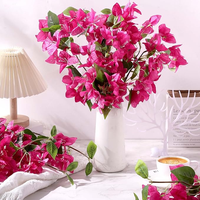 60 Pcs Artificial Faux Bougainvillea Fake Flower Silk Bougainvillea Branches UV Resistant Outdoor Indoor Decoration for Wedding Home Centerpieces Outside Decor (Rose Red)