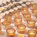 30Pcs Ribbed Gold Candle Holders for Table Centerpiece, Gold Tea Light Candle Holders with 32pcs Tea Light Candles for Wedding Decor, Diwali, Home and Party Decor