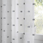 MYSKY HOME White Curtains for Bedroom 72 Inch Length Long Sheer Curtains for Kids Room Nursery Curtains with Grey Patched Design Rod Pocket Privacy Window Drapes Dining Room 52" x 72" 2 Panels