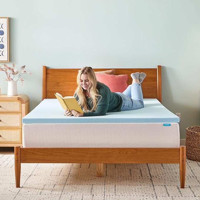 LINENSPA Memory Foam Mattress Topper - 2 Inch Gel Infused Memory Foam - Plush Feel - Cooling and Pressure Relieving - CertiPUR Certified - Dorm Room Essentials - Queen Size