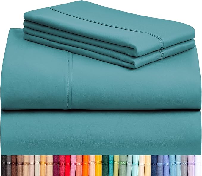 LuxClub 4 PC California King Sheet Set, Breathable Luxury Bed Sheets, Deep Pockets Wrinkle Free Cooling Sheets Machine Washable Hotel Bedding Silky Soft - Teal Cal King