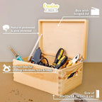 Large Wooden Storage Box with Hinged Lid | 11.8 x 7.87 x 5.51 in (+-0.5) | Plain Unpainted Gift Box with Handles for Tool Toy Shoes Kitchen Clothes Jewelry | Rough & UNSANDED Wood