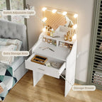 Furniouse Vanity Desk with Mirror and Lights, 23.6" Small Makeup Vanity Table Set with Storage, Drawer, 3 Lighting Modes Adjustable Brightness for Bedroom