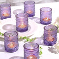 24pcs Purple Votive Candle Holders for Table Centerpieces, Glass Tea Lights Candle Holder for Bridal Shower, Baby Shower Decrations, Boho Tea Party Purple Decor, Gifts for Women