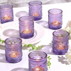 24pcs Purple Votive Candle Holders for Table Centerpieces, Glass Tea Lights Candle Holder for Bridal Shower, Baby Shower Decrations, Boho Tea Party Purple Decor, Gifts for Women