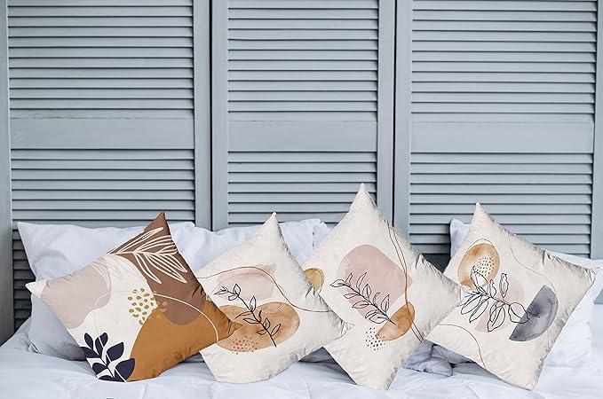 Ambesonne Minimal Throw Pillow Cushion Case Pack of 4, Modern Line Art Plants Leaves Branches with Abstract Watercolor Details, Modern Accent Double-Sided Digital Printing, 24", Rose Umber and Indigo