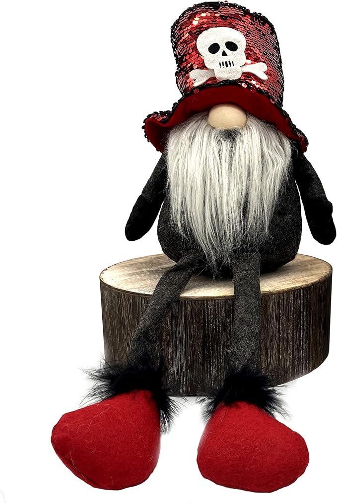 Admired By Nature ABN5D019R-RD, Sitting Halloween Plush Tomte Gnome Swedish, Scandinavian Style Decor, Dangle Leg Shelf sitters, Reversible Sequin Color Home Décor, Red/Silver, X-Large