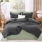Litanika Grey Comforter King Size Set, Dark Gray Lightweight Plain Bedding Comforters Sets, All Season Fluffy Bed Set (104x90In Comforter & 2 Pillowcases)
