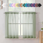 Aiyufeng Sage Green Sheer Curtains, 36 Inch Long, 2 Panels - Kitchen & Bathroom Cafe Curtains, Rod Pocket, 40" W x 36" L
