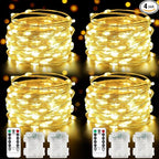 4 Pack 100 LED Fairy Lights Battery Operated with Remote, 33FT Waterproof Twinkle Lights with Timer & 8 Modes, Fairy String Light Outdoor Indoor for Bedroom Classroom DIY Christmas Decor (Warm White)