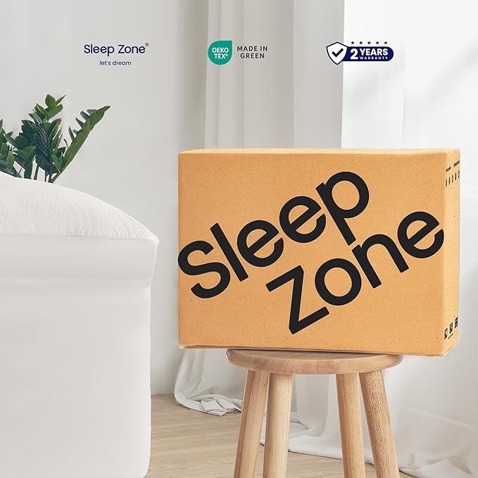 SLEEP ZONE Mattress Topper Queen Size, Extra Thick Fitted Mattress Pad for Back Pain, Plush and Support Mattress Cover, Deep Pockets Mattress Protector, Hotel Quality (White, Queen)