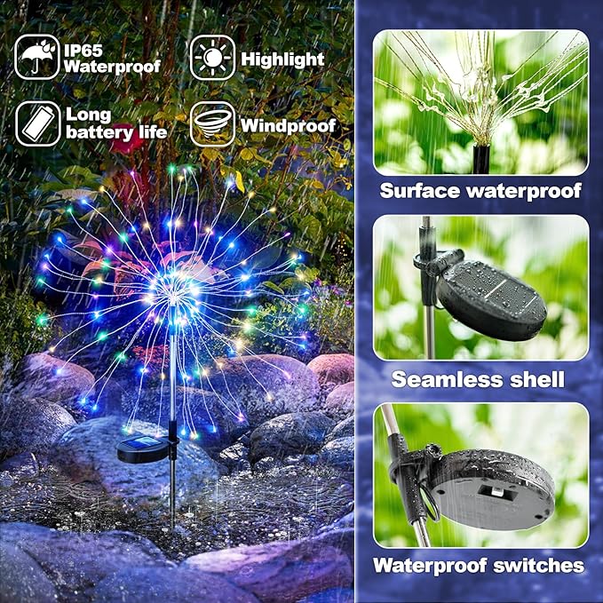 Anordsem Solar Lights Outdoor Decorative: Bendable Copper Wire with 120 LED Firework Beads - Waterproof DIY Colorful Fun Decorating Yard Garden Patio - Christmas Gifts for Homeowner Over 30
