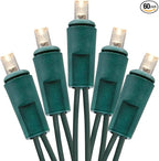 Holiday Essence 60 LED Mini Warm White Christmas Lights for Indoor and Outdoor Use Energy Efficient LED Bulbs with Green Wire