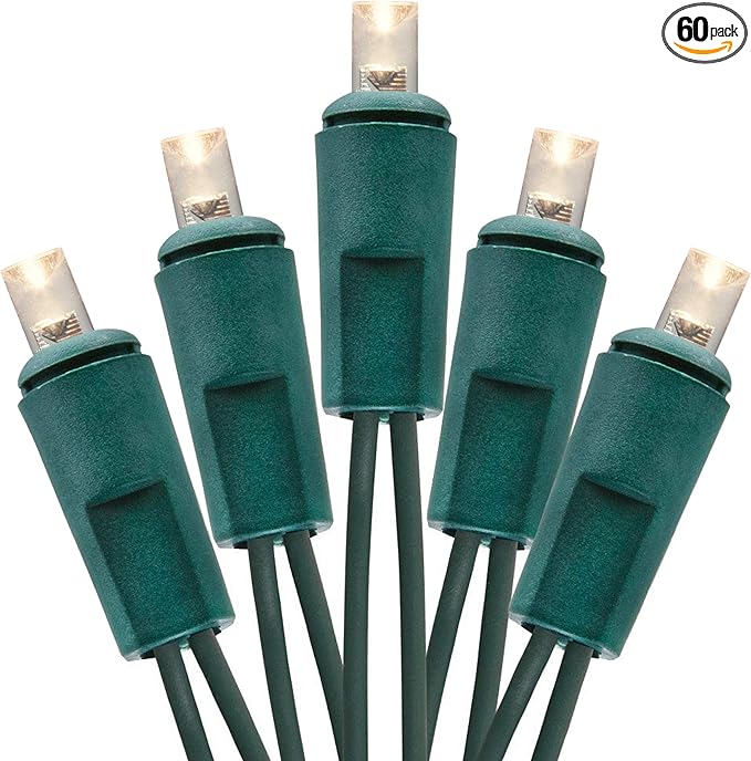 Holiday Essence 60 LED Mini Warm White Christmas Lights for Indoor and Outdoor Use Energy Efficient LED Bulbs with Green Wire