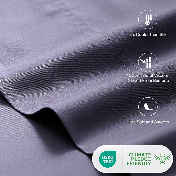 LuxClub Full Size Bed Sheets, 100% Rayon Derived from Bamboo Cooling Sheets, Breathable & Soft Deep Pocket Up to 16", Hotel Luxury Silky Sheets Full Size Set, Light Grey