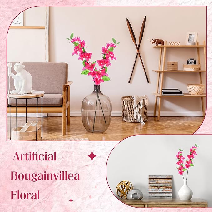 30 Pcs Artificial Faux Bougainvillea Fake Flower Silk Bougainvillea Branches UV Resistant Outdoor Indoor Decoration for Wedding Home Centerpieces Outside Decor (Rose Red)